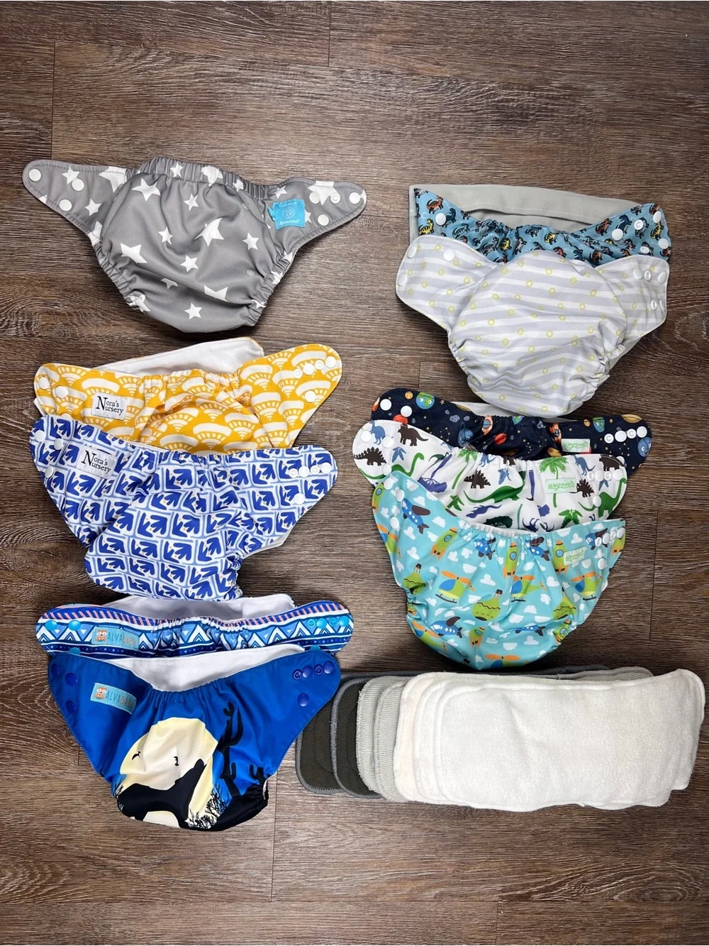 Reusable Cloth Diaper Lot 10 OS One Size with 7 Inserts Mixed Brands | Size: OS
